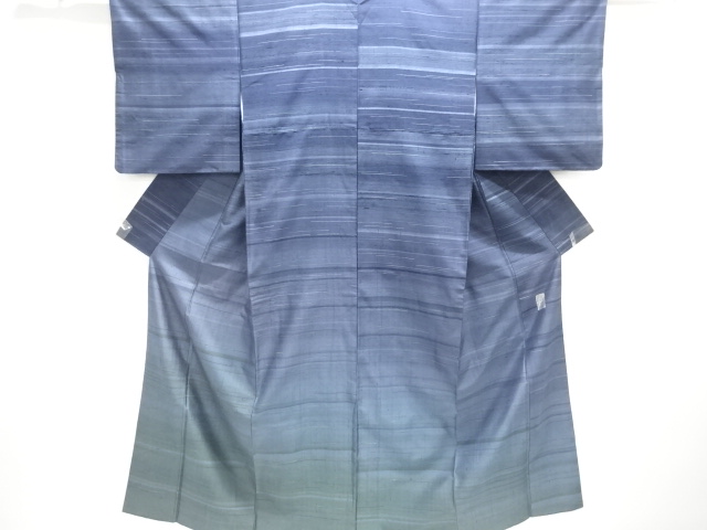 漢方草繭染　横段織り出し手織り紬付け下げ着物